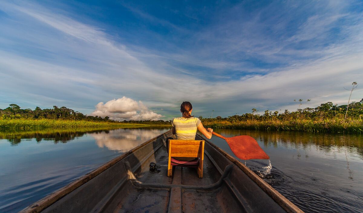 Boat with a person in the Amazonas